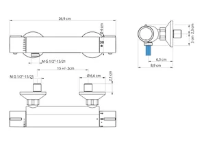 Mitigeur thermostatique douche, SENSEA Bora, chromé