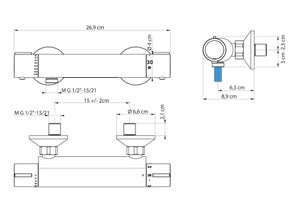 Mitigeur thermostatique douche, SENSEA Bora, chromé