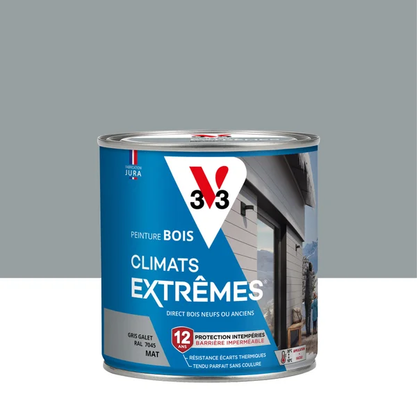 Peinture Bois Extérieur Climats Extrêmes® V33, Gris Galet Mat 0.5 L
