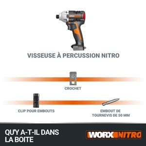 Visseuse À Choc Sans Fil Worx Wx261.9, 20 V, Sans Batterie