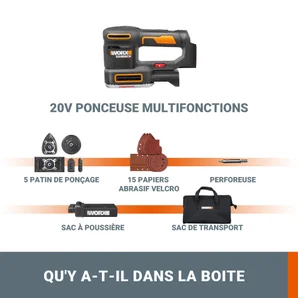 Ponceuse Multifonction Sans Fil Sans Batterie Worx Wx820.9, 20 V
