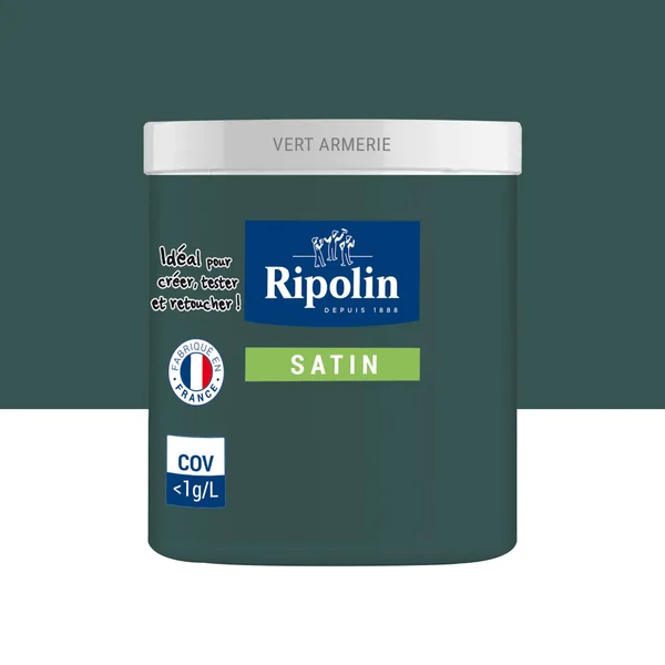Testeur peinture intérieur satiné mur, boiserie et radiateur RIPOLIN, vert armerie, 75 ml