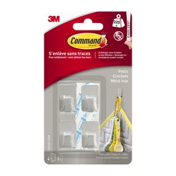 Lot de 4 crochets adhésif déco métal, COMMAND argent 0.225 kg