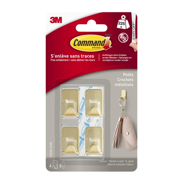 Lot de 4 crochets adhésif déco métal, COMMAND doré 0.225 kg