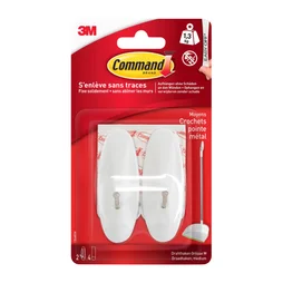 Lot de 2 crochets adhésif bout métal, COMMAND blanc 1.3 kg
