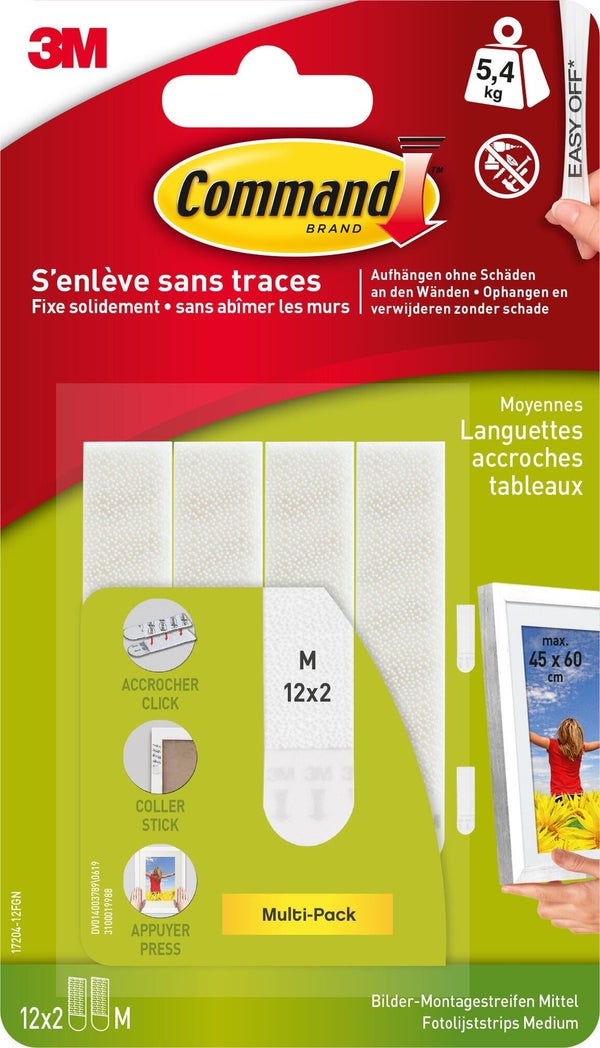 Lot de 24 languettes adhésives tableaux COMMAND blanc