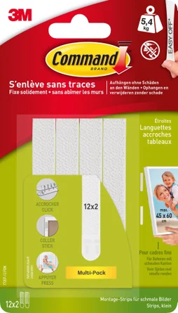 Lot de 24 languettes adhésives cadres fins COMMAND blanc