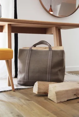 Sac à bûches sable Belhara 2, LE MARQUIER, L.50 x H.55 cm