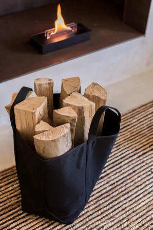 Sac à bûches noir Belhara, LE MARQUIER, L.50 x H.55 cm