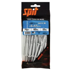 Lot De 20 Chevilles Et Vis À Frapper Inox Spit, Diam.6 X L.65 Mm