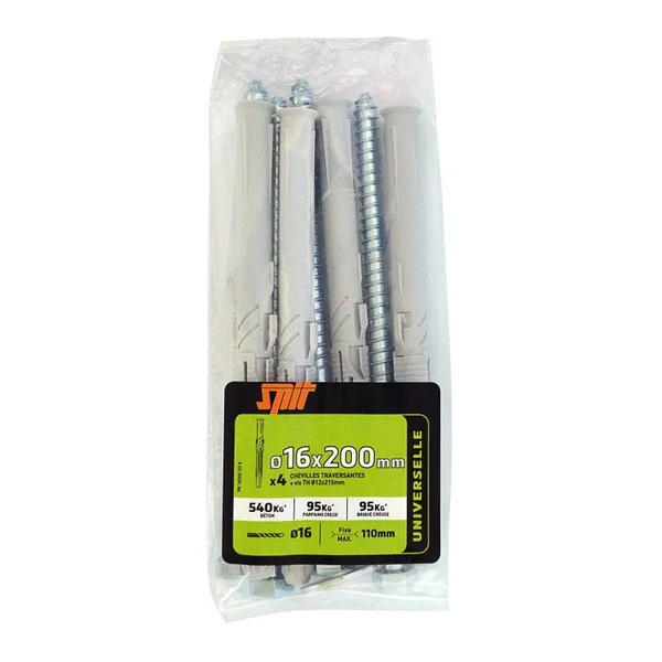 Lot De 4 Chevilles À Expansion Nylon Spit, Diam.16 X L.200 Mm