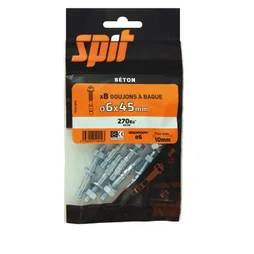 Lot De 8 Goujons À Bague À Expansion Acier Spit, Diam.6 X L.45 Mm