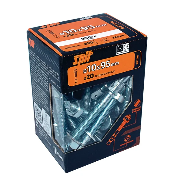 Lot De 20 Goujons À Bague À Expansion Acier Spit, Diam.10 X L.95 Mm