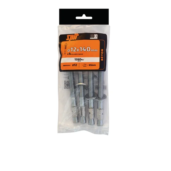 Lot De 4 Goujons À Bague À Expansion Acier Spit, Diam.12 X L.140 Mm