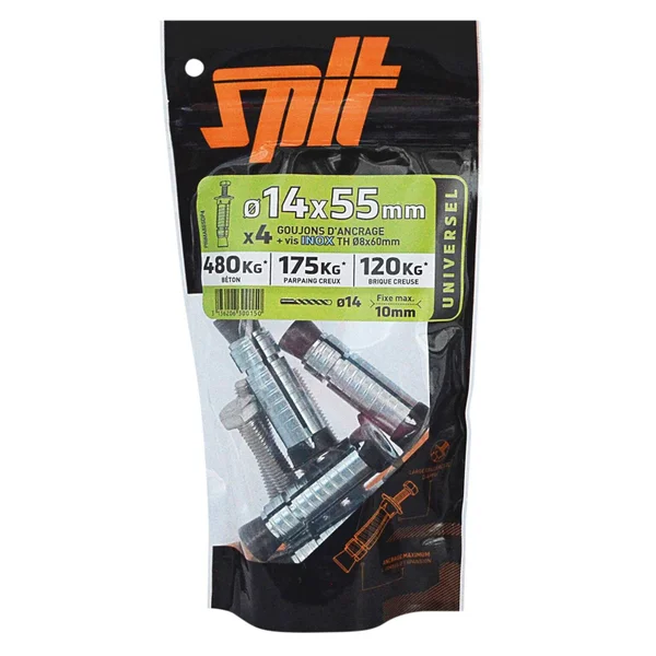 Lot De 4 Goujons Et Vis Inox Spit, Diam.14 X L.55 Mm