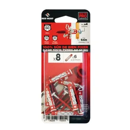 Lot De 8 Chevilles Et Vis Couleur Red Head, Diam.6 Mm X L.37 Mm