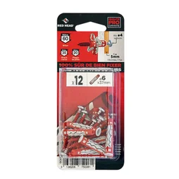 Lot De 12 Chevilles Et Vis Couleur Red Head, Diam.6 Mm X L.37 Mm