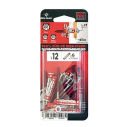 Lot De 12 Chevilles Et Vis Couleur Red Head, Diam.6 Mm X L.37 Mm