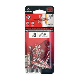 Lot De 8 Chevilles Et Vis Couleur Red Head, Diam.6 Mm X L.37 Mm