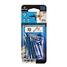 Lot De 10 Chevilles Et Vis Couleur Red Head, Diam.8 Mm X L.50 Mm