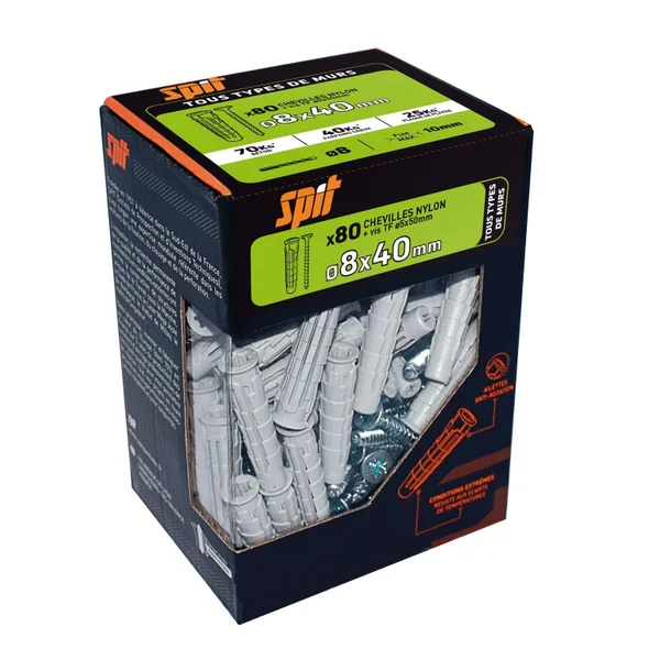 Lot De 80 Chevilles Et Vis Spit, Diam.8 Mm X L.40 Mm