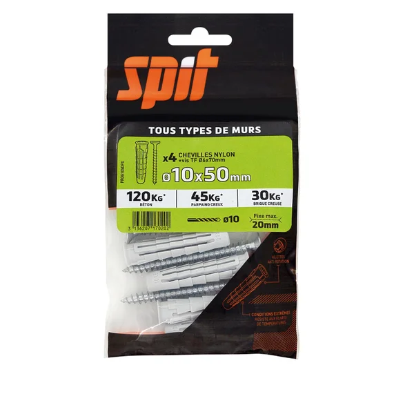 Lot De 4 Chevilles Et Vis Spit, Diam.10 Mm X L.50 Mm
