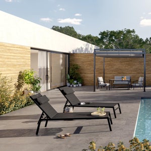 Bain de soleil de jardin NATERIAL Riba en acier gris anthracite