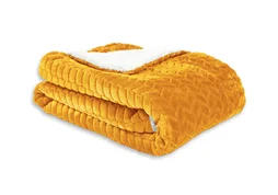 Plaid Chevron-sherpa, moutarde l.130 x L.170 cm