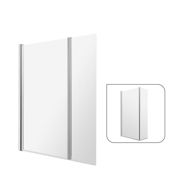 Pare-baignoire pivotant transparent chromé, H.140 x l.115 cm ESSENTIAL