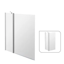 Pare-baignoire fixe et pivotant transparent chromé, H.140 x l.103 cm ESSENTIAL