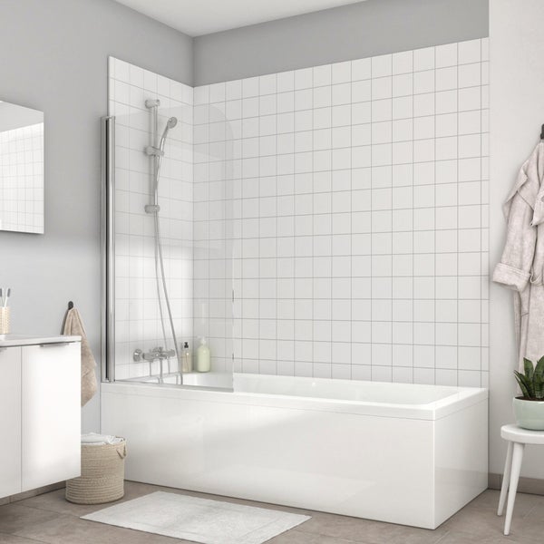 Pare-Baignoire Pivotant Transparente Chromé, H.130 X L.76 Cm Nerea