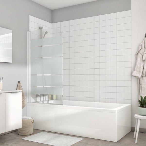 Pare-Baignoire Pivotant Sérigraphié Blanc, H.130 X L.76 Cm Nerea