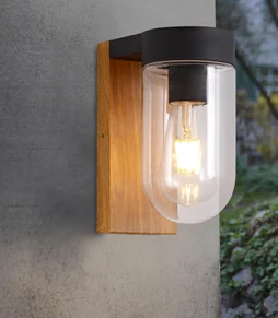 Applique Extérieure CABAR, E27 Max 40W métal noir + bois, Brilliant
