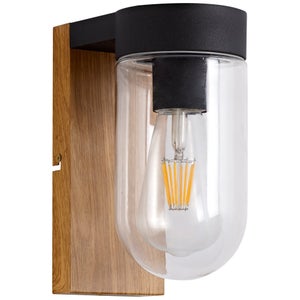 Applique Extérieure CABAR, E27 Max 40W métal noir + bois, Brilliant