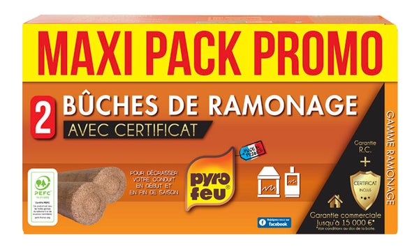 Lot de 2 bûches de ramonage 1100g + certif