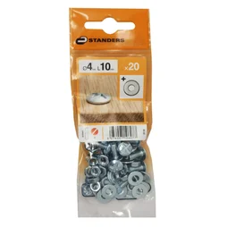 Lot De 20 Boulons Tête Ronde Acier Zingué, L.10 X Diam.4 Mm Standers
