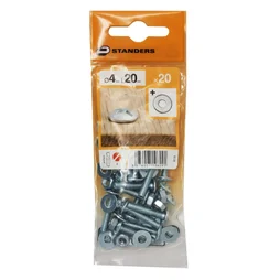 Lot De 20 Boulons Tête Ronde Acier Zingué, L.20 X Diam.4 Mm Standers