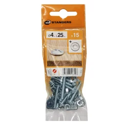 Lot De 15 Boulons Tête Ronde Acier Zingué, L.25 X Diam.4 Mm Standers