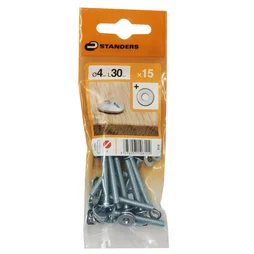 Lot De 15 Boulons Tête Ronde Acier Zingué, L.30 X Diam.4 Mm Standers