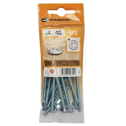 Lot De 12 Boulons Tête Ronde Acier Zingué, L.40 X Diam.4 Mm Standers