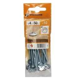 Lot De 10 Boulons Tête Ronde Acier Zingué, L.50 X Diam.4 Mm Standers