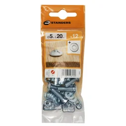 Lot De 12 Boulons Tête Ronde Acier Zingué, L.20 X Diam.5 Mm Standers