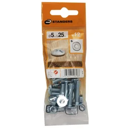 Lot De 12 Boulons Tête Ronde Acier Zingué, L.25 X Diam.5 Mm Standers