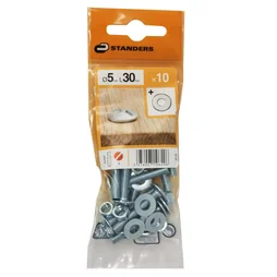 Lot De 10 Boulons Tête Ronde Acier Zingué, L.30 X Diam.5 Mm Standers