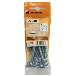 Lot De 8 Boulons Tête Ronde Acier Zingué, L.40 X Diam.5 Mm Standers