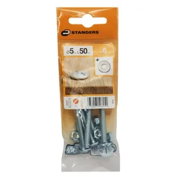 Lot De 6 Boulons Tête Ronde Acier Zingué, L.50 X Diam.5 Mm Standers