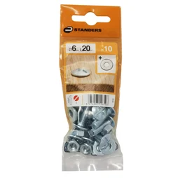 Lot De 10 Boulons Tête Ronde Acier Zingué, L.20 X Diam.6 Mm Standers