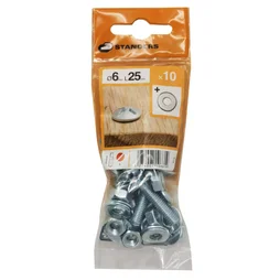 Lot De 10 Boulons Tête Ronde Acier Zingué, L.25 X Diam.6 Mm Standers