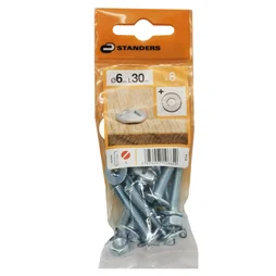 Lot De 8 Boulons Tête Ronde Acier Zingué, L.30 X Diam.6 Mm Standers