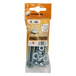 Lot De 6 Boulons Tête Ronde Acier Zingué, L.60 X Diam.6 Mm Standers